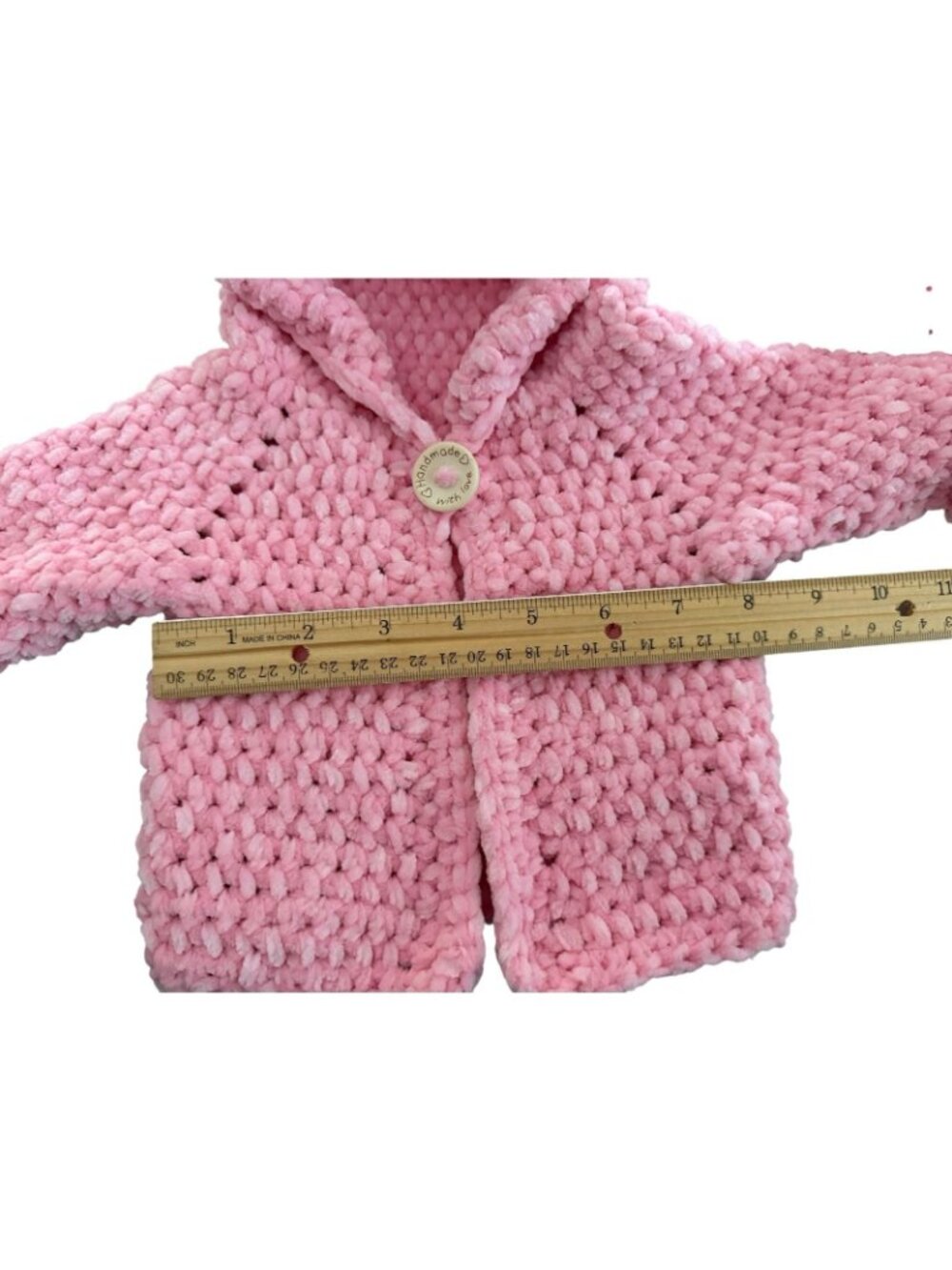 Handmade Pink Chenille Newborn Baby Hoodie & Booties Set Bear Ears Soft Plush - Picture 15 of 16
